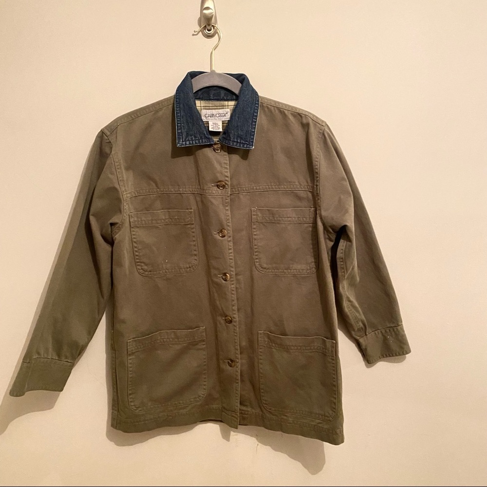 Cabin Creek Mens Olive Green Shacket Barn Coat size small 4 pockets 100% cotton
